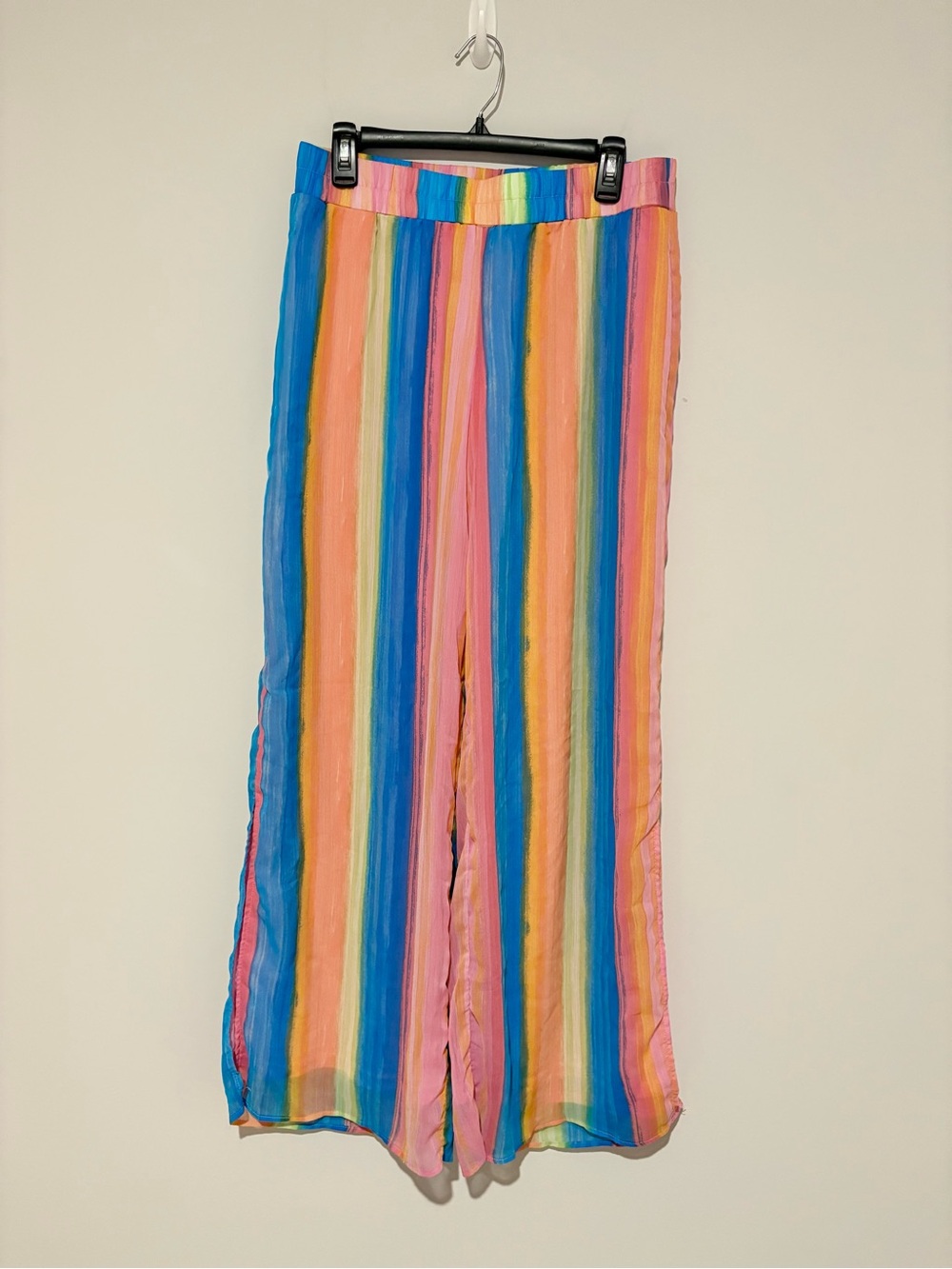 Cato‎ Wide Leg pull on Pants Rainbow Stripes Pastel Watercolor size medium